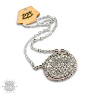 Rhinestone filled oval necklace