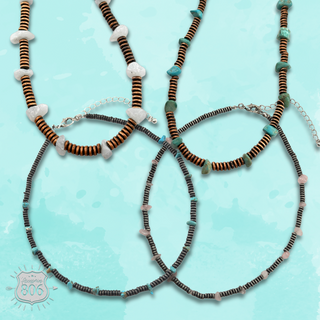 Saucer bead and stone necklace