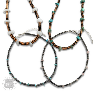 Saucer bead and stone necklace