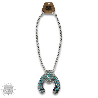 Silver and turquoise squash blossom necklace