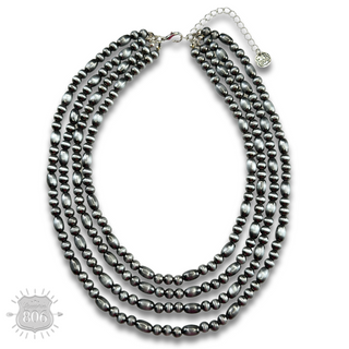 Western multi-layer silver bead necklace
