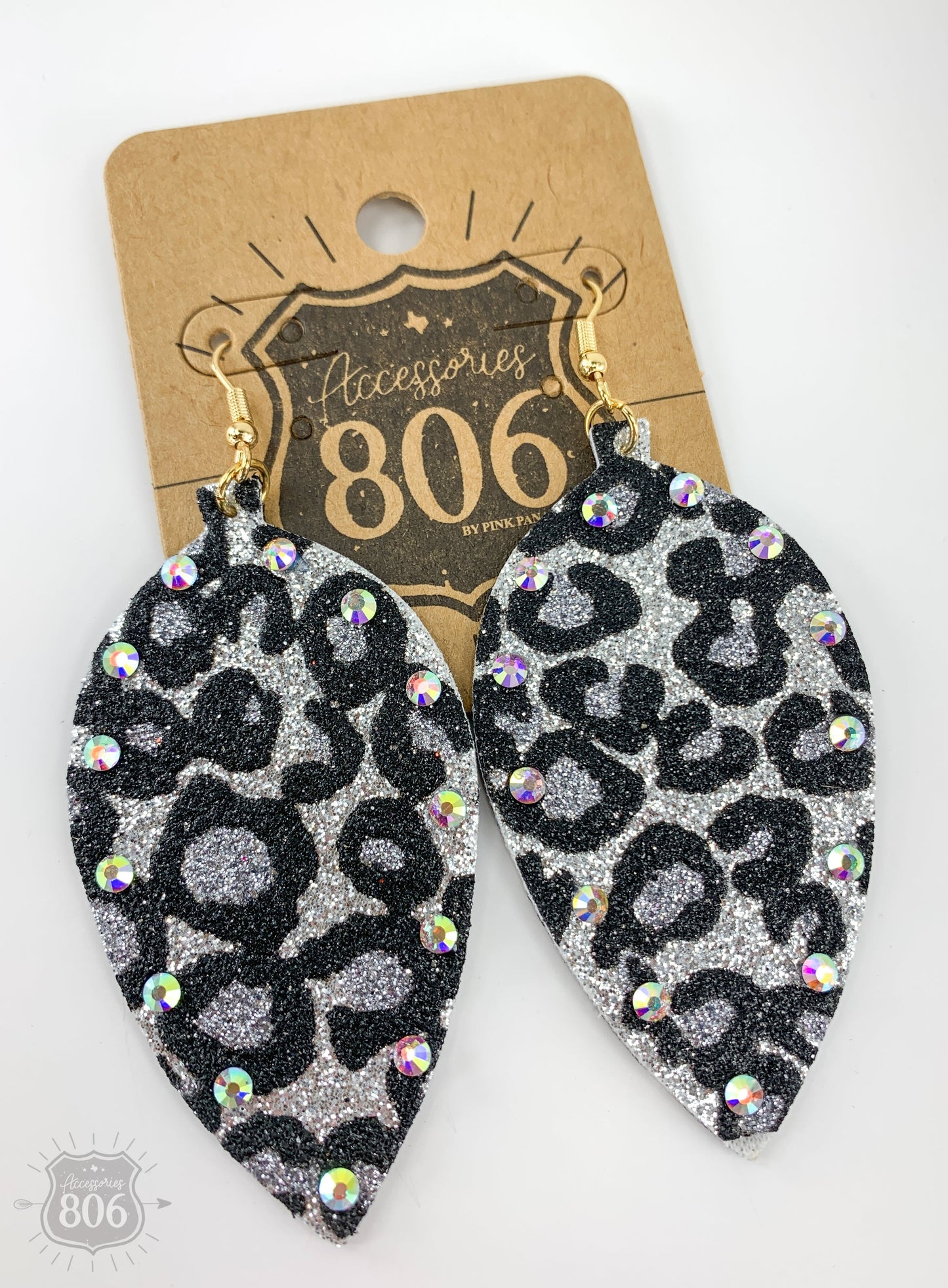 Glitter animal print petal shaped earring, last call