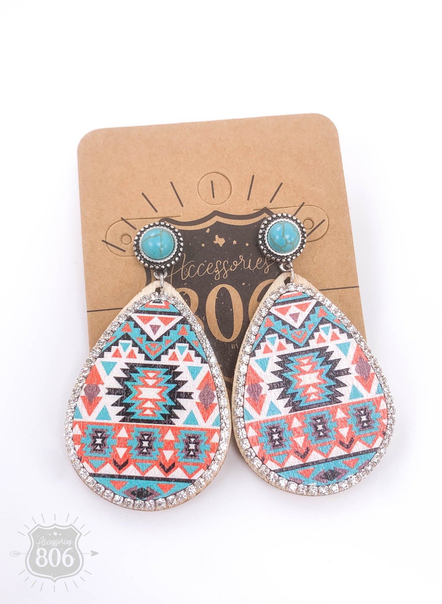 Aztec print wood teardrop earring, last call