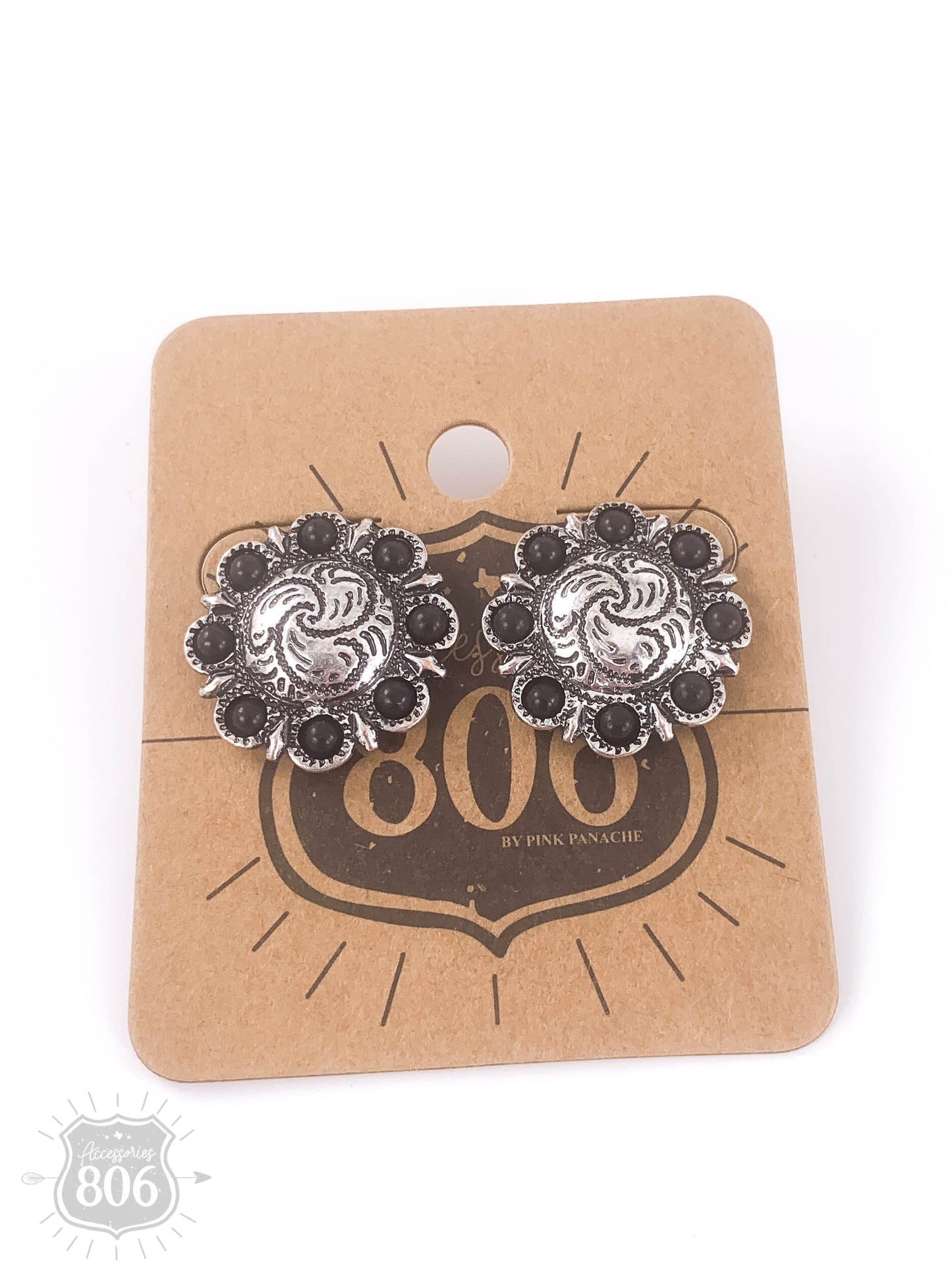 Decorative embossed concho post earring, last call