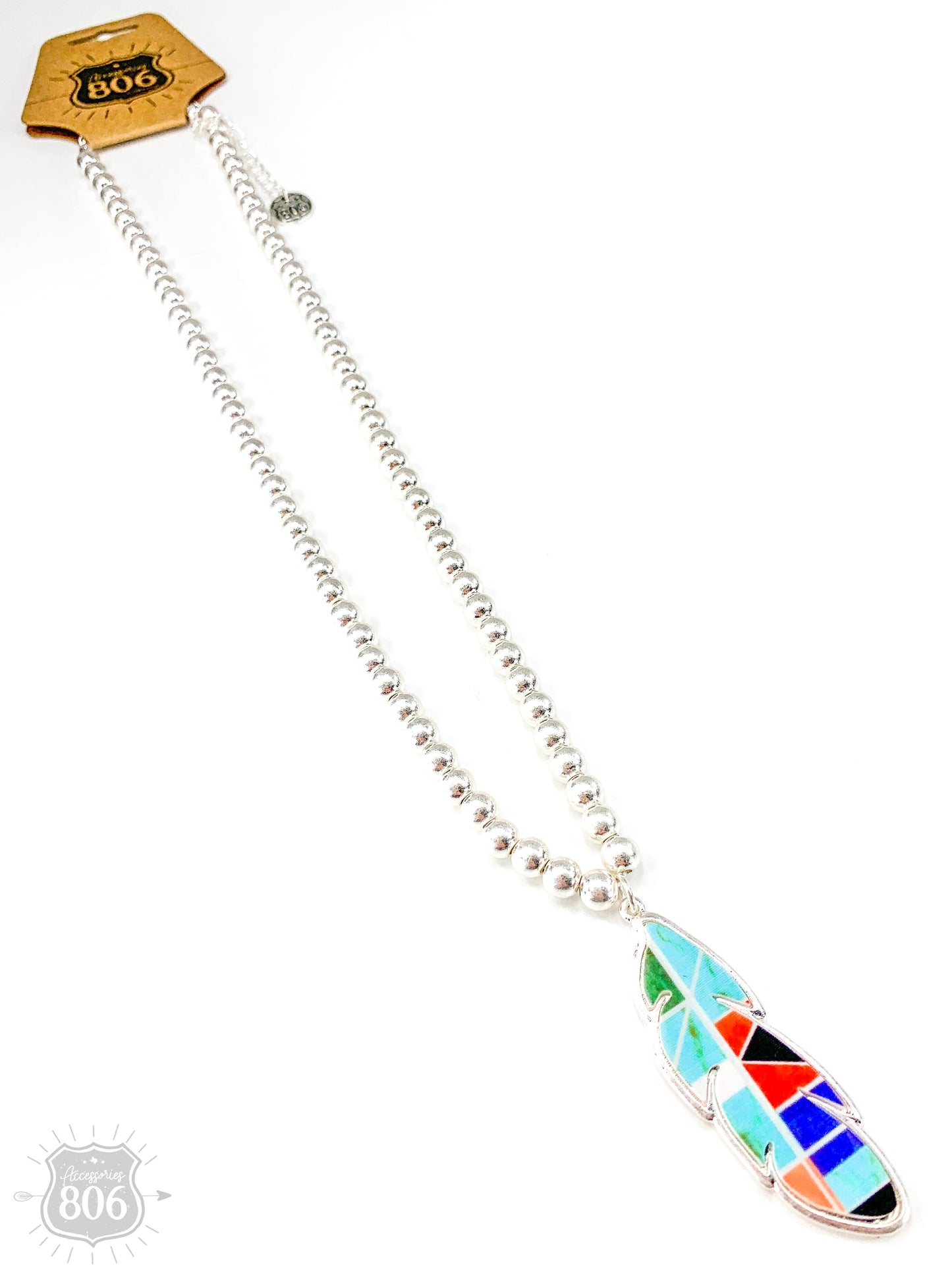 Mosaic feather pendant necklace, last call
