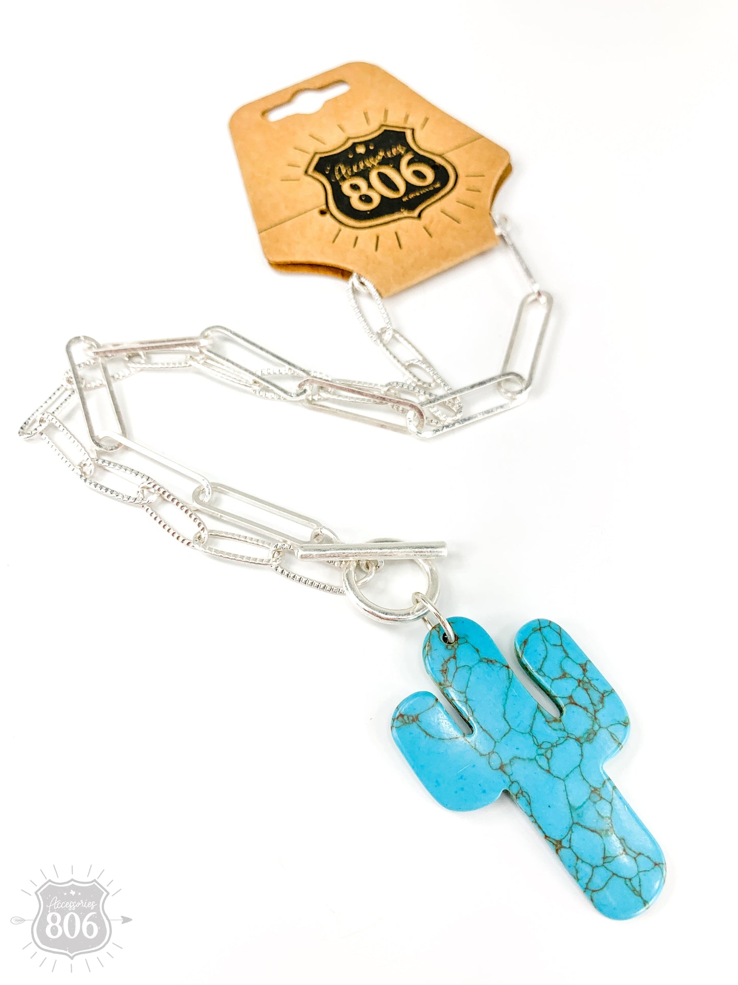 Stone cactus on chain necklace, last call