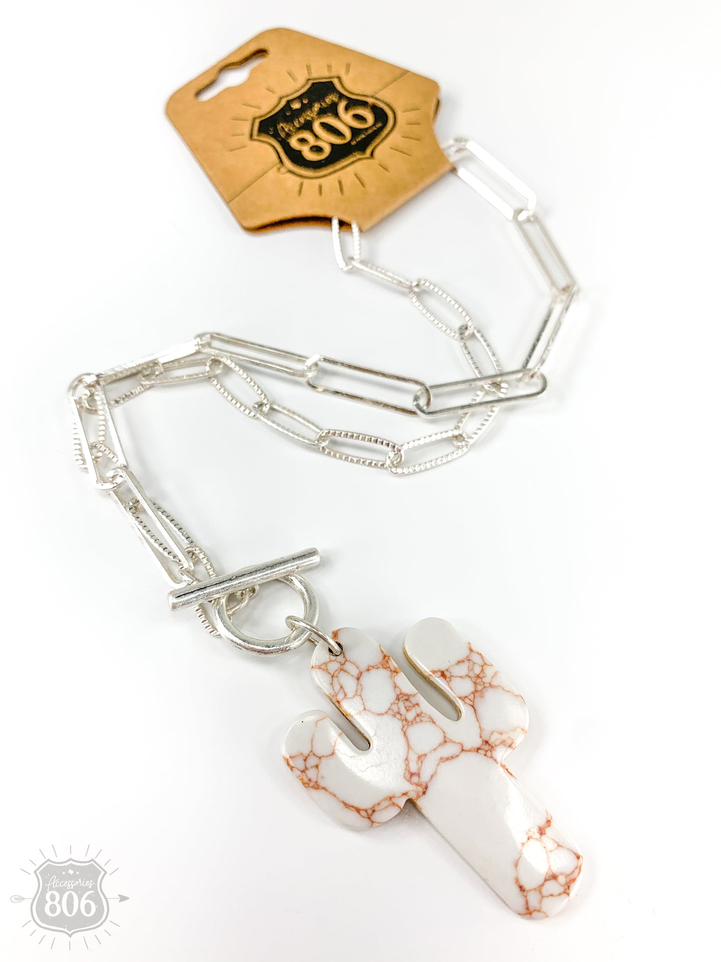 Stone cactus on chain necklace, last call