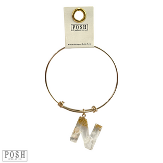Monogram letter on gold bangle bracelet