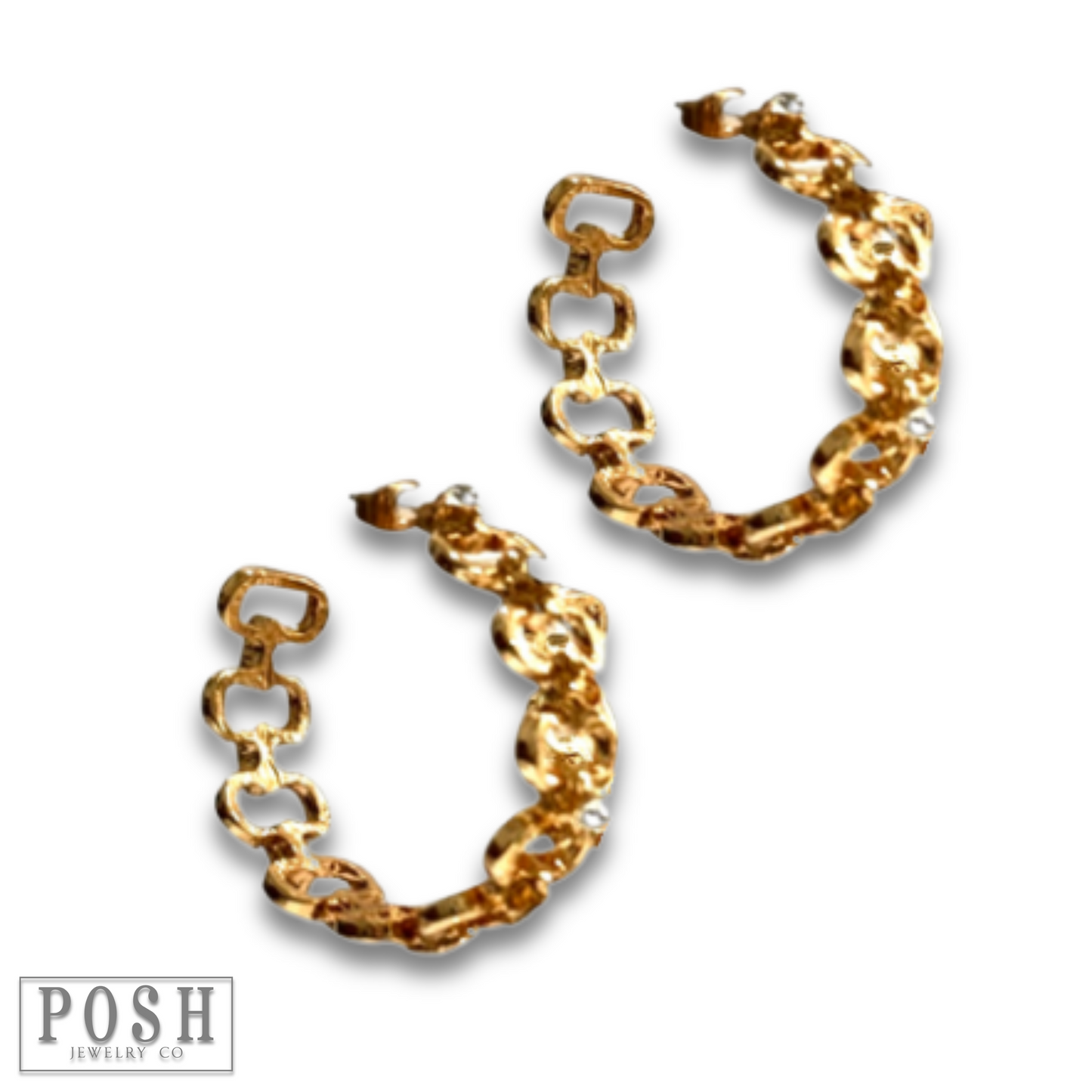 Gold link hoop earring