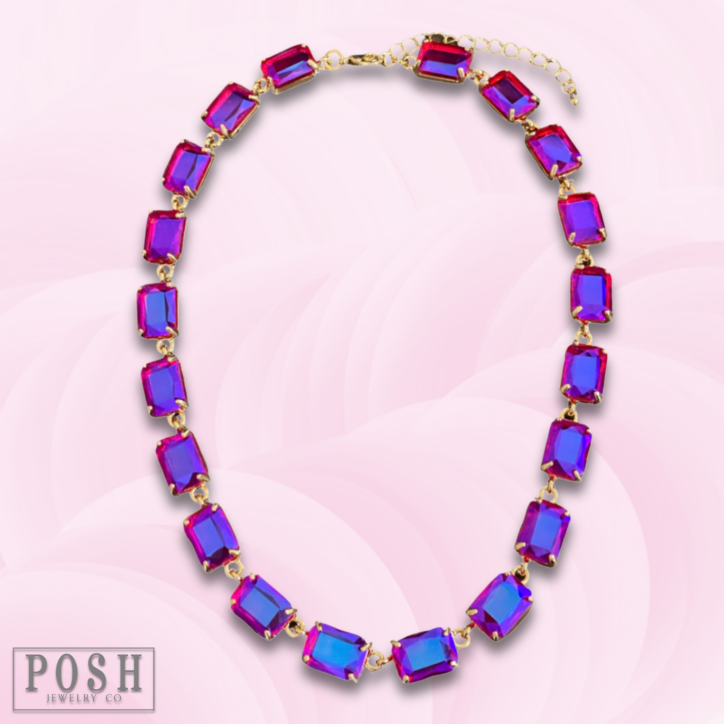 Fuchsia rectangle rhinestone necklace