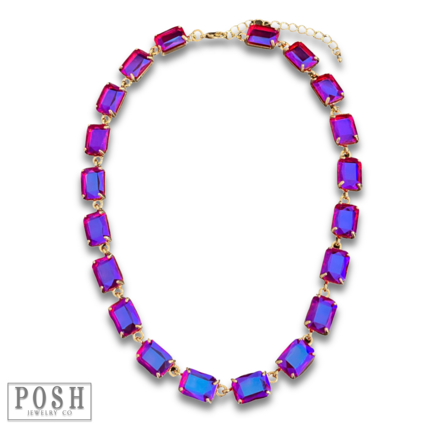 Fuchsia rectangle rhinestone necklace