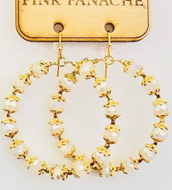 Faceted bead capped circle earring