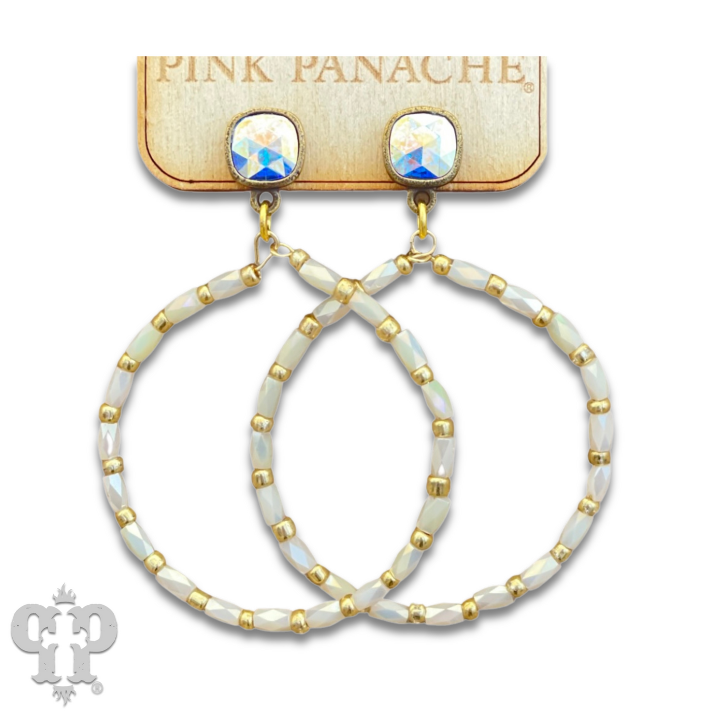 Rice bead circle earring with Austrian crystal