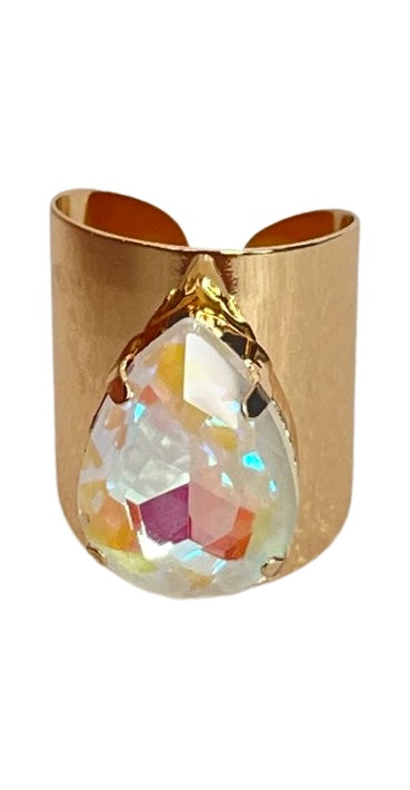Rhinestone teardrop adjustable base ring