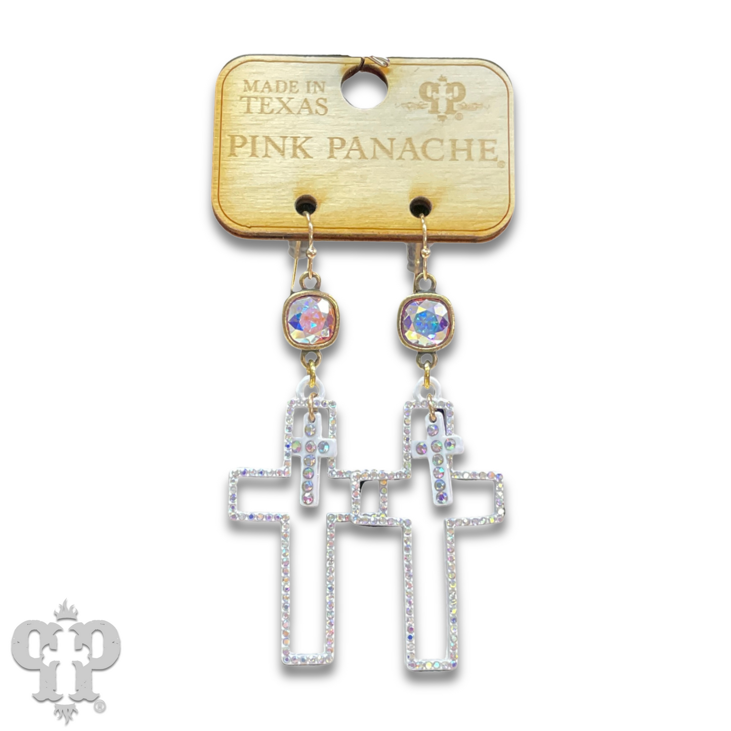 Double rhinetone cross earring with Austrian crystal, last call