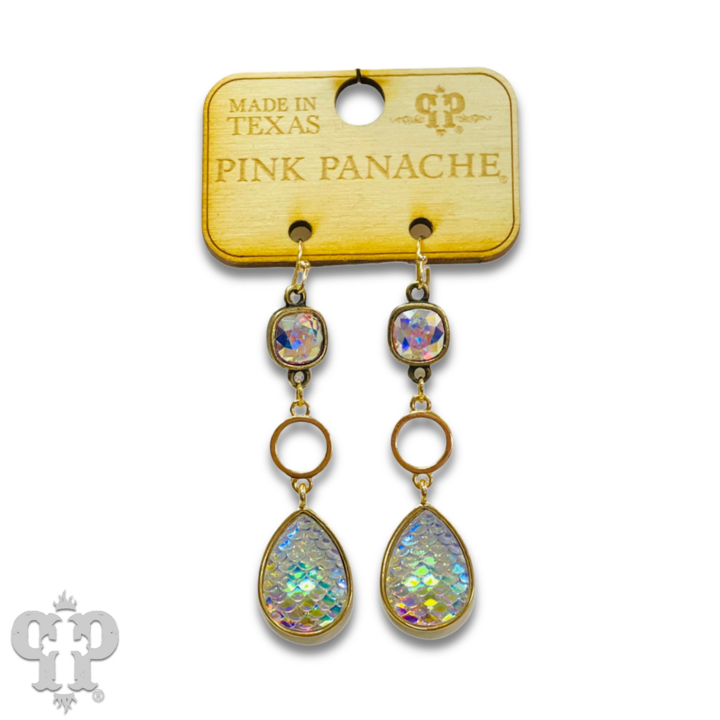 Iridescent rainbow teardrop earring with Austrian crystal