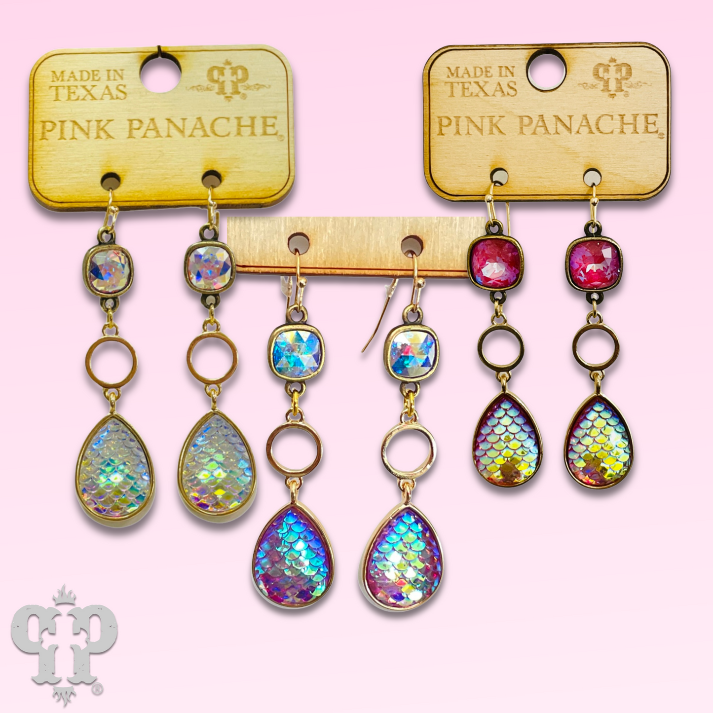 Iridescent rainbow teardrop earring with Austrian crystal