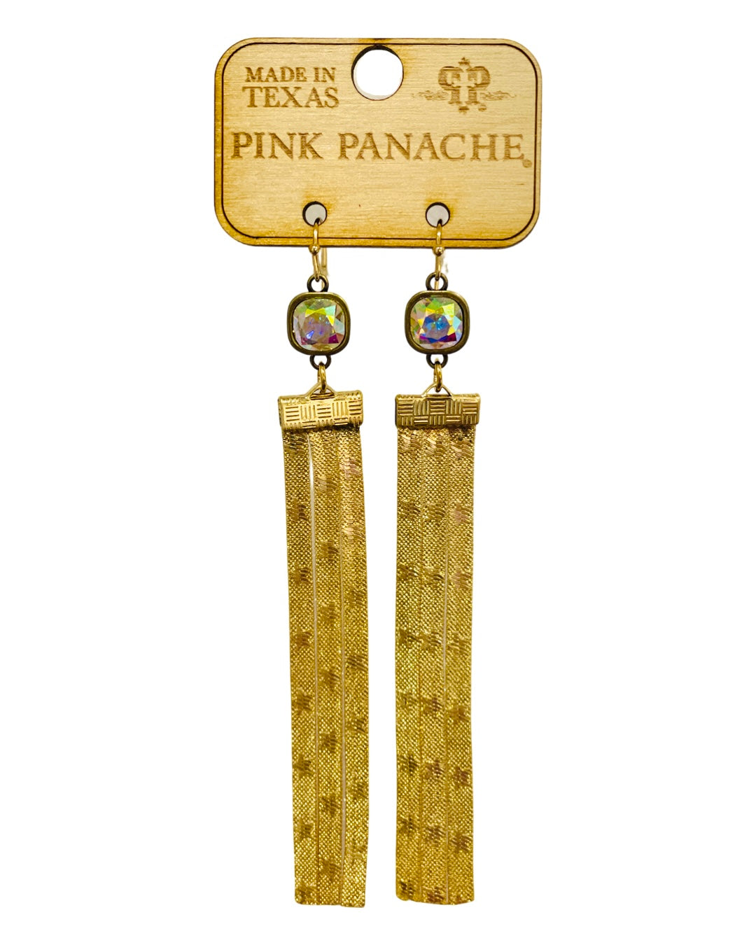 Star embossed mesh fringe earring, Austrian crystal