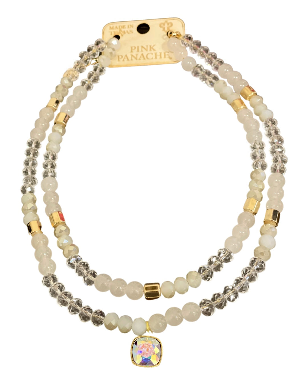 Double strand necklace with mixed beads and Austrian crystal