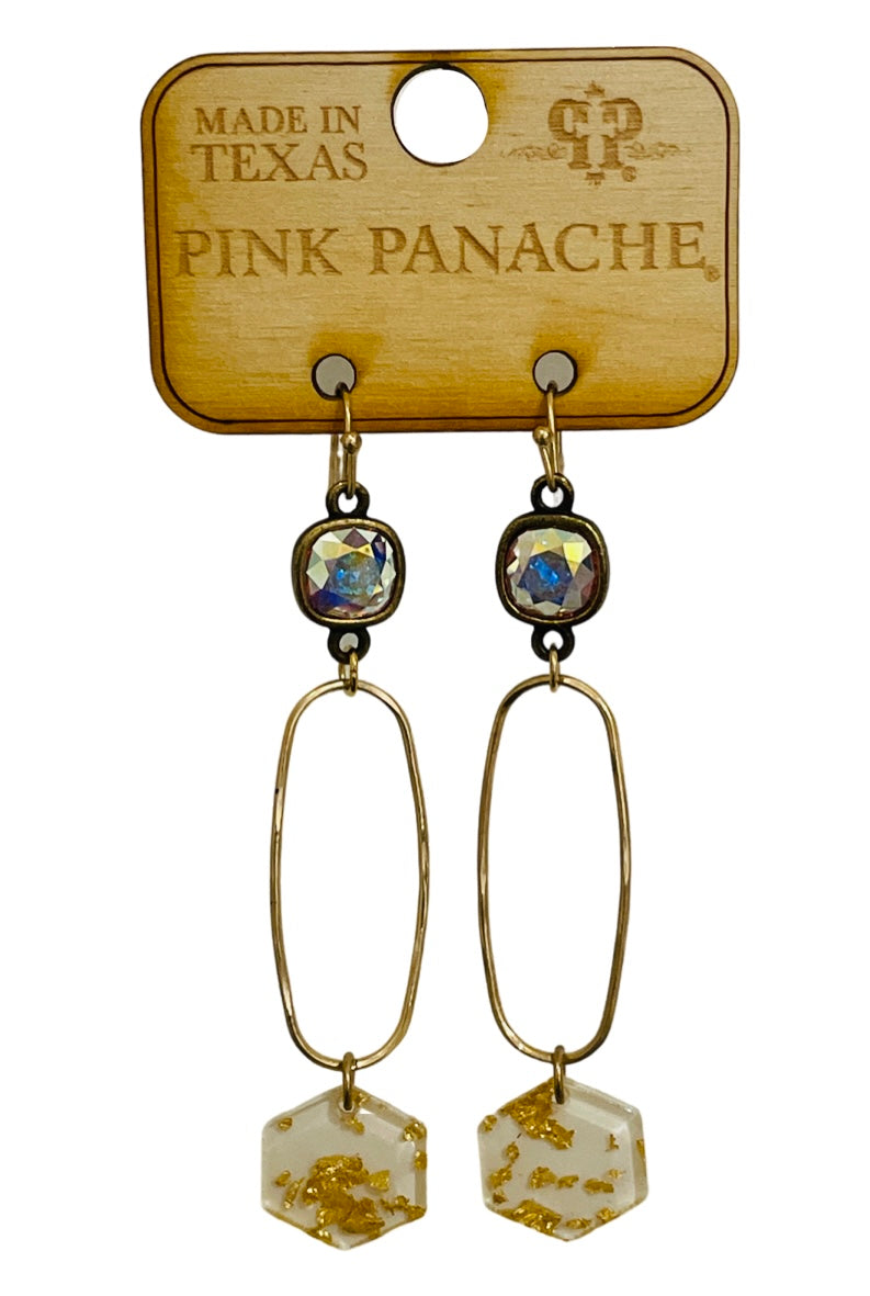 Acrylic hexagon charm earring with Austrian crystal