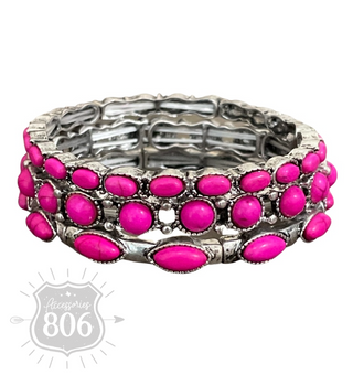 Three piece stone stretch bracelet set