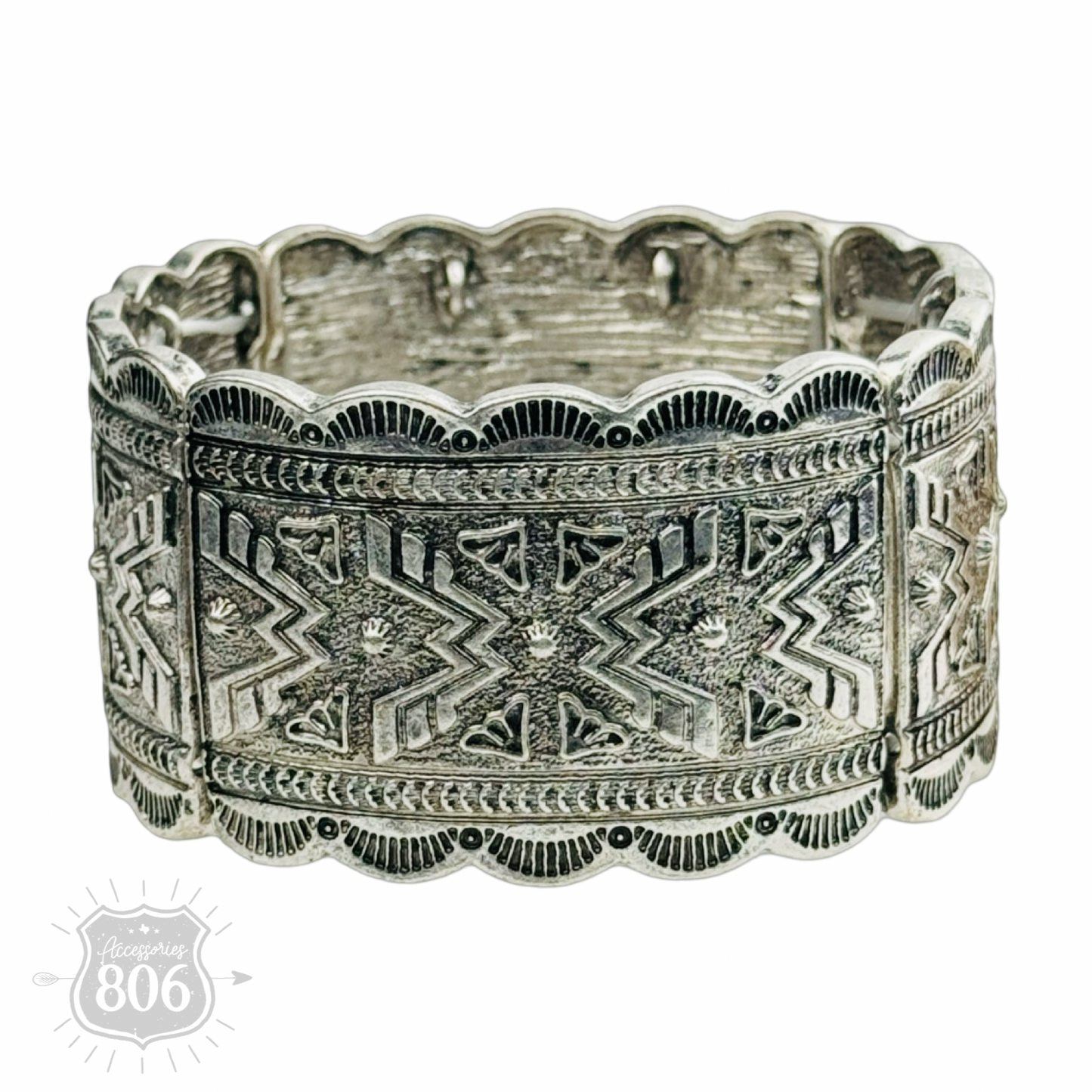 Western silver etched cuff bracelet