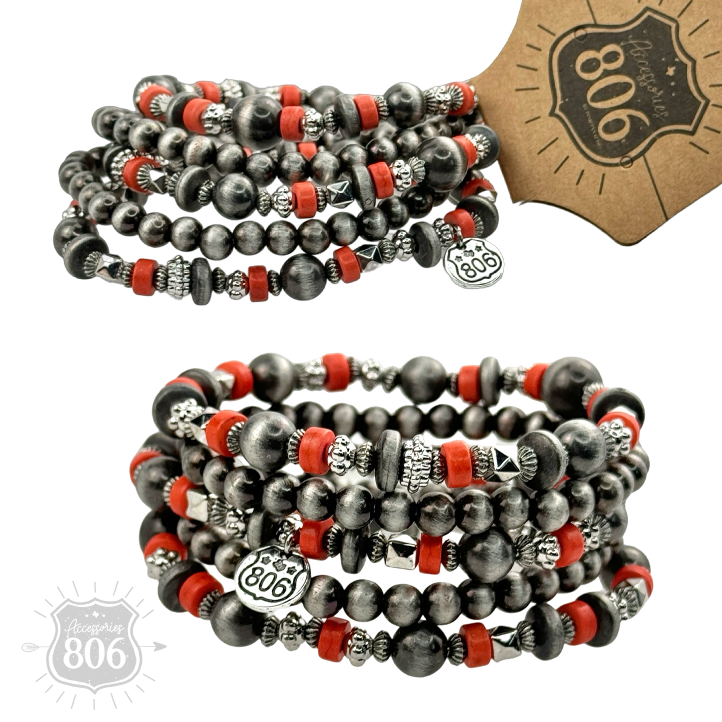 Silver mixed bead bracelet set