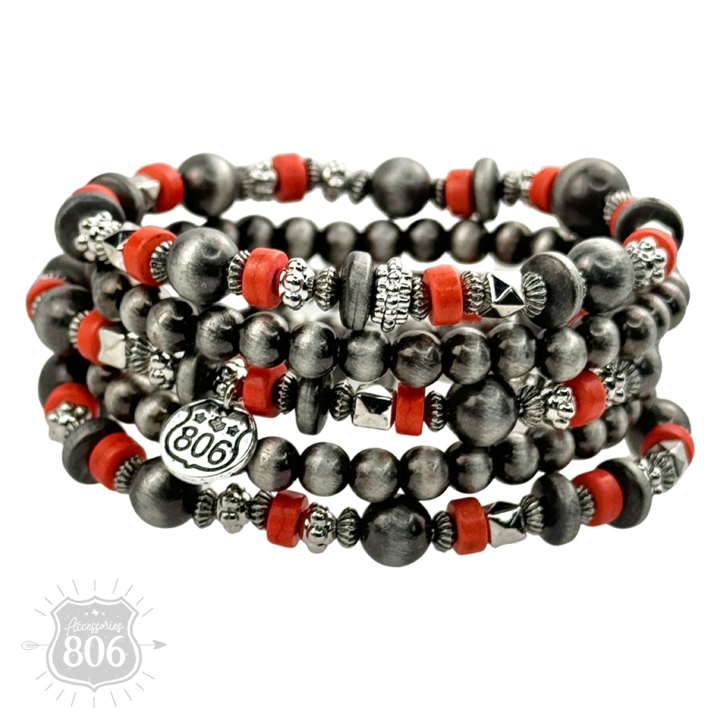 Silver mixed bead bracelet set