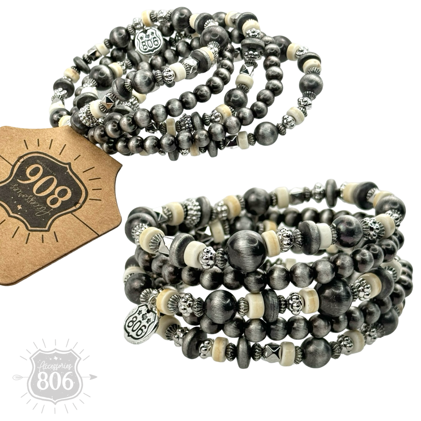 Silver mixed bead bracelet set