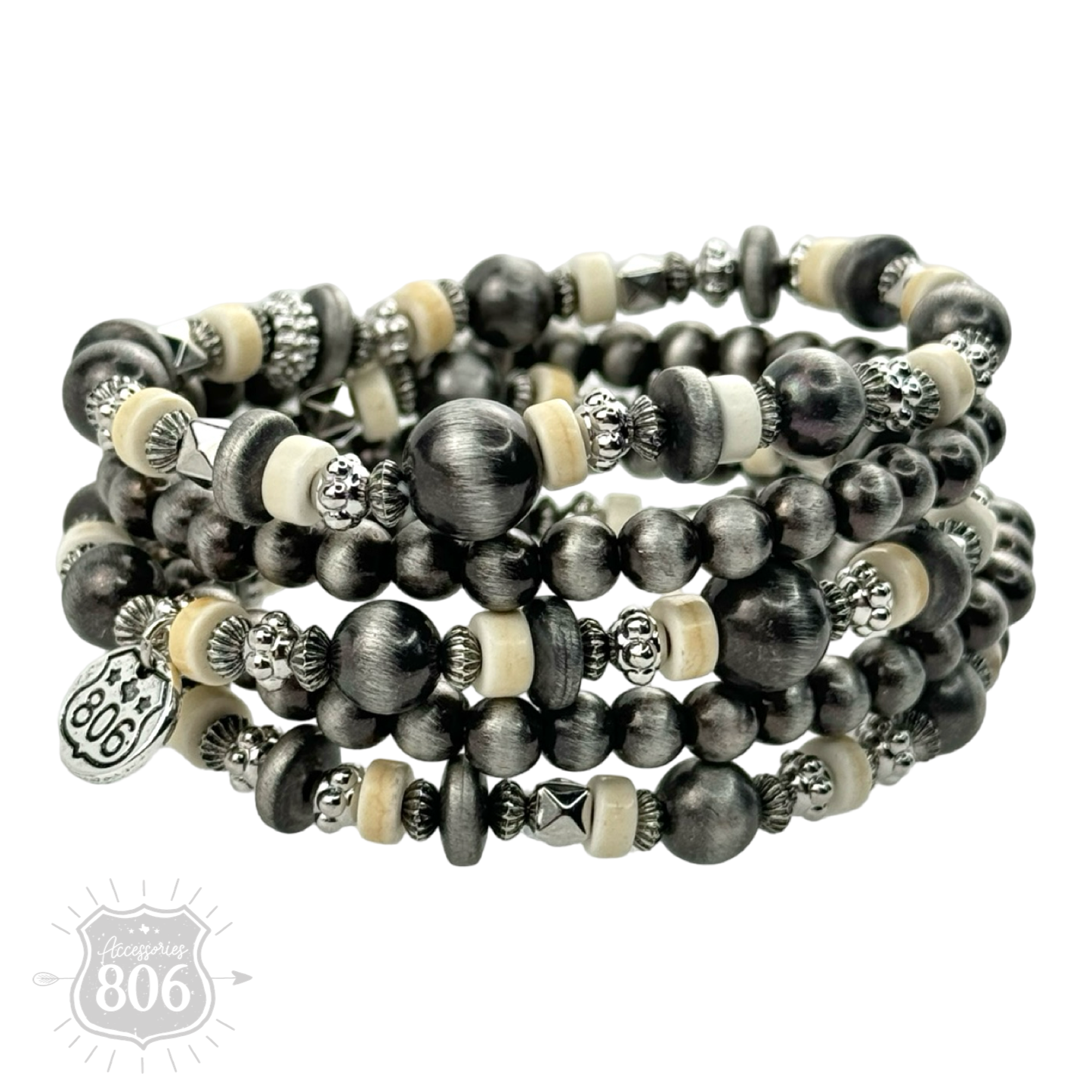 Silver mixed bead bracelet set