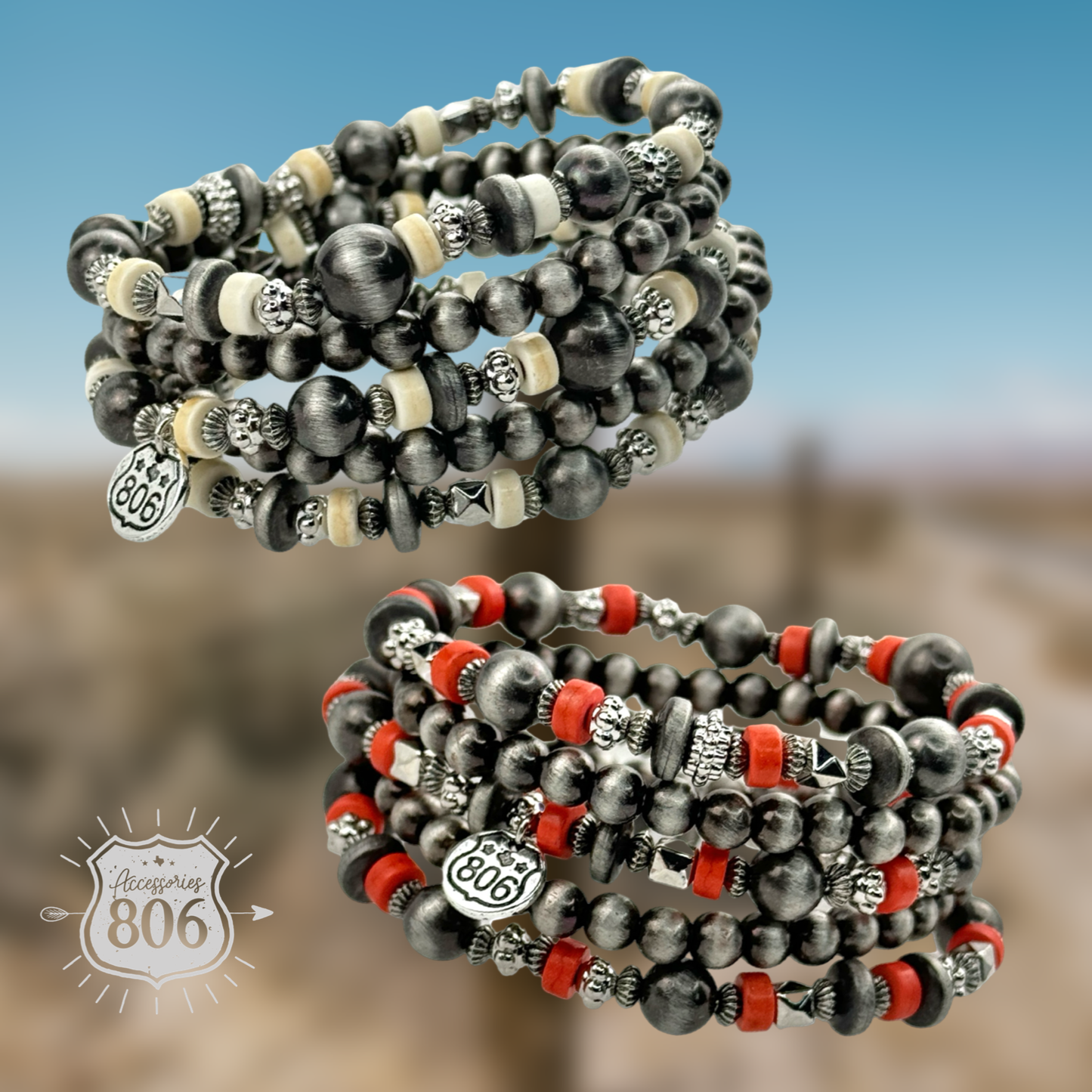 Silver mixed bead bracelet set