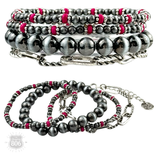 Western burnished pearl bead and chain bracelet set