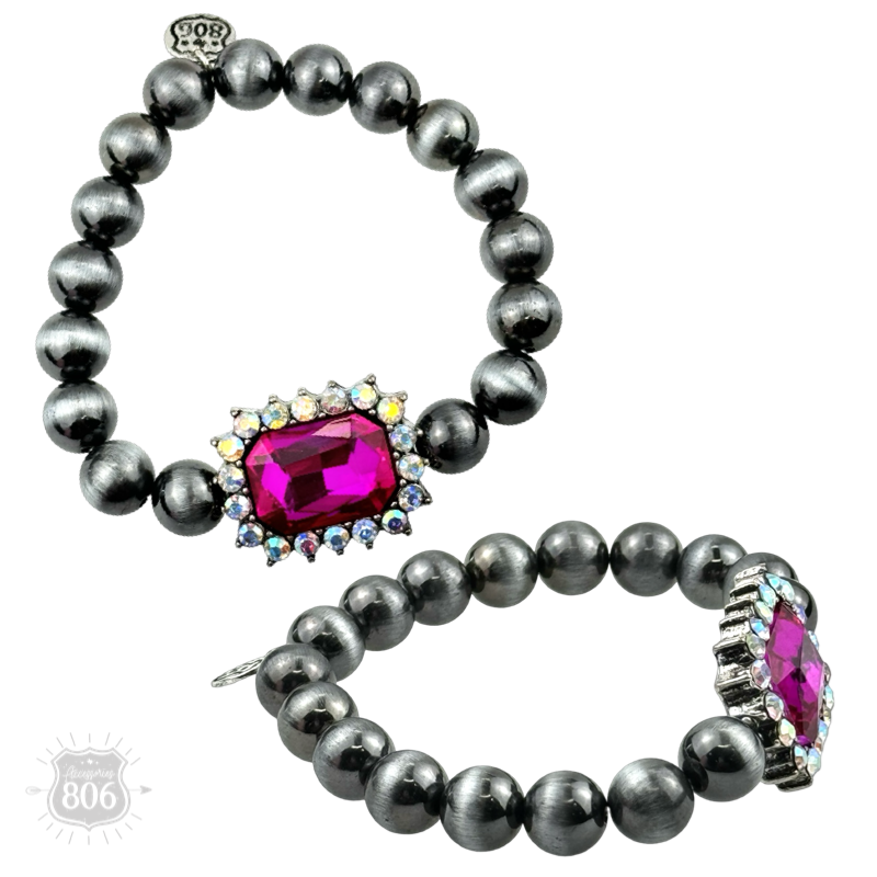 Navajo style burnished beaded bracelet, rhinestone charm