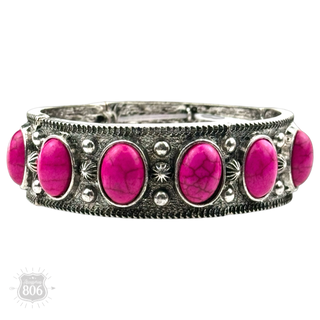 Western oval cabochon stretch cuff bracelet