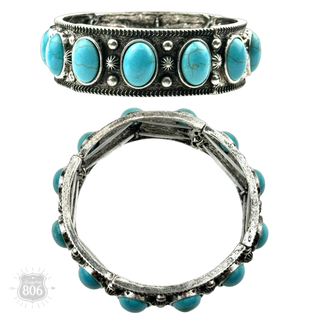 Western oval cabochon stretch cuff bracelet