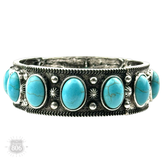 Western oval cabochon stretch cuff bracelet