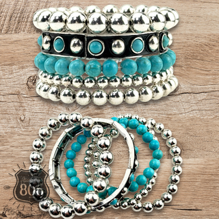 Turquoise and silver bracelet set