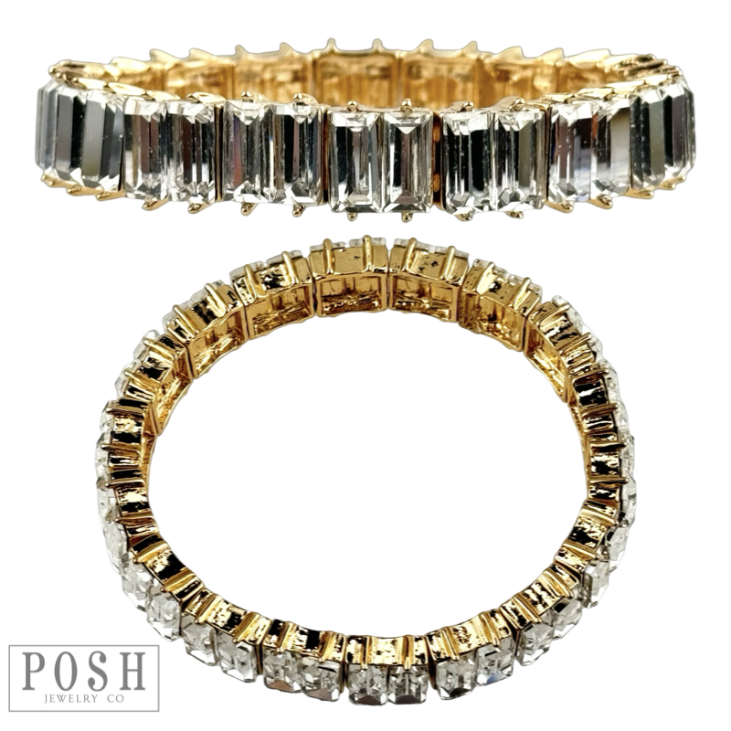 Double rectangle rhinestone bracelet