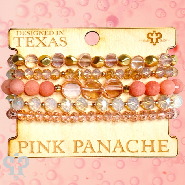 Five strand stone and metallic bead bracelet set
