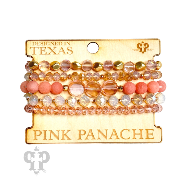 Five strand stone and metallic bead bracelet set