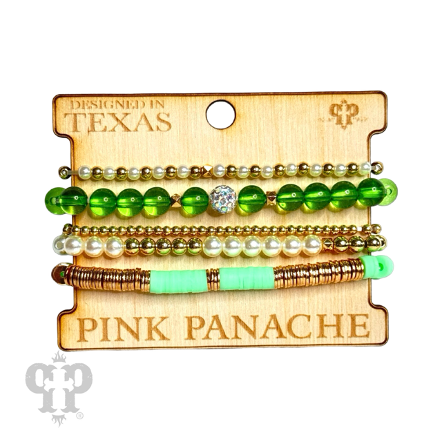 Five strand round and disc bead bracelet set