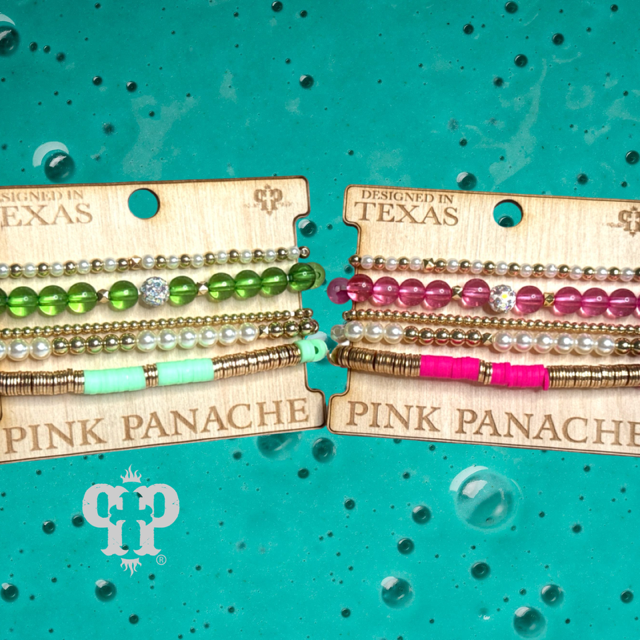 Five strand round and disc bead bracelet set