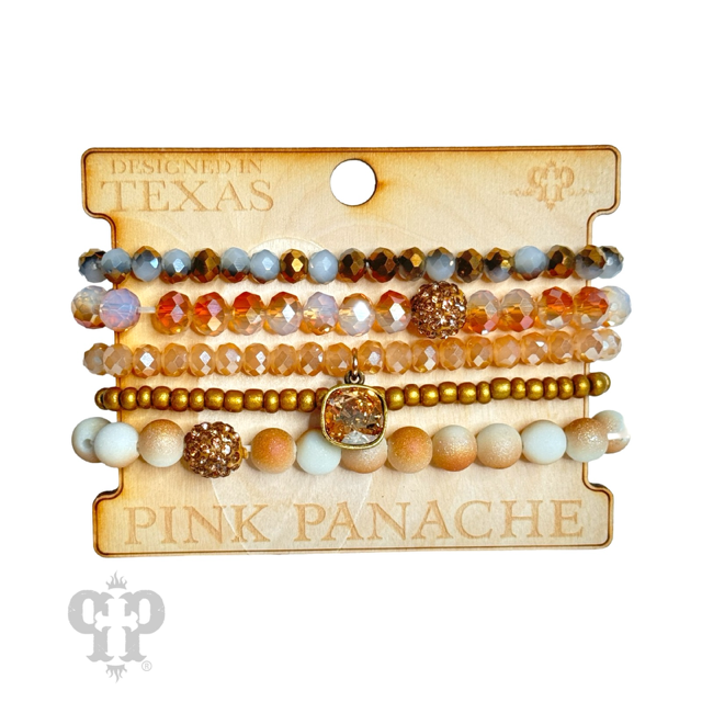 Five strand stone and crystal bead bracelet set, Austrian crystal