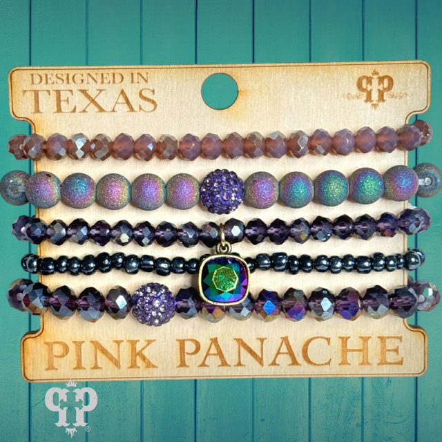 Five strand stone and crystal bead bracelet set, Austrian crystal