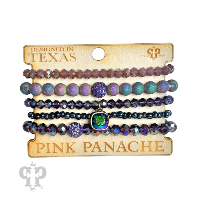 Five strand stone and crystal bead bracelet set, Austrian crystal