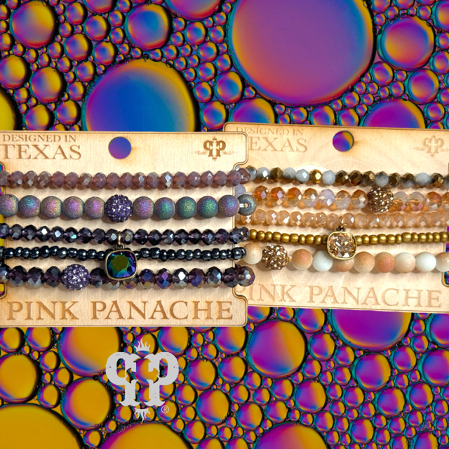 Five strand stone and crystal bead bracelet set, Austrian crystal