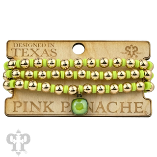 Three strand rubber bead bracelet set, Austrian crystal