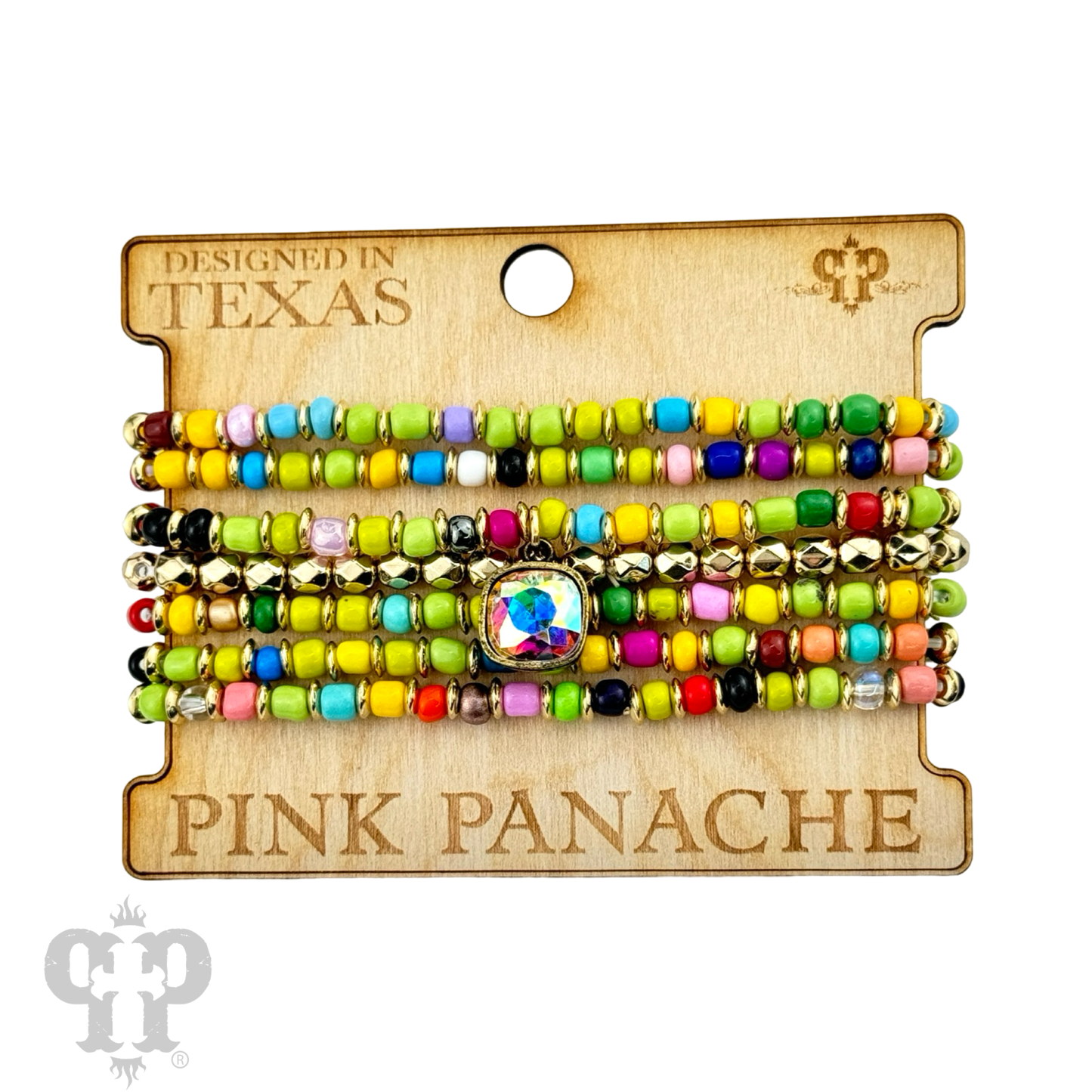 Seven strand ceramic look bead bracelet, Austrian crystal