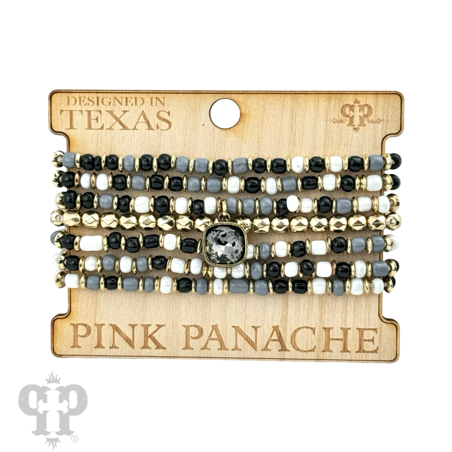 Seven strand ceramic look bead bracelet, Austrian crystal