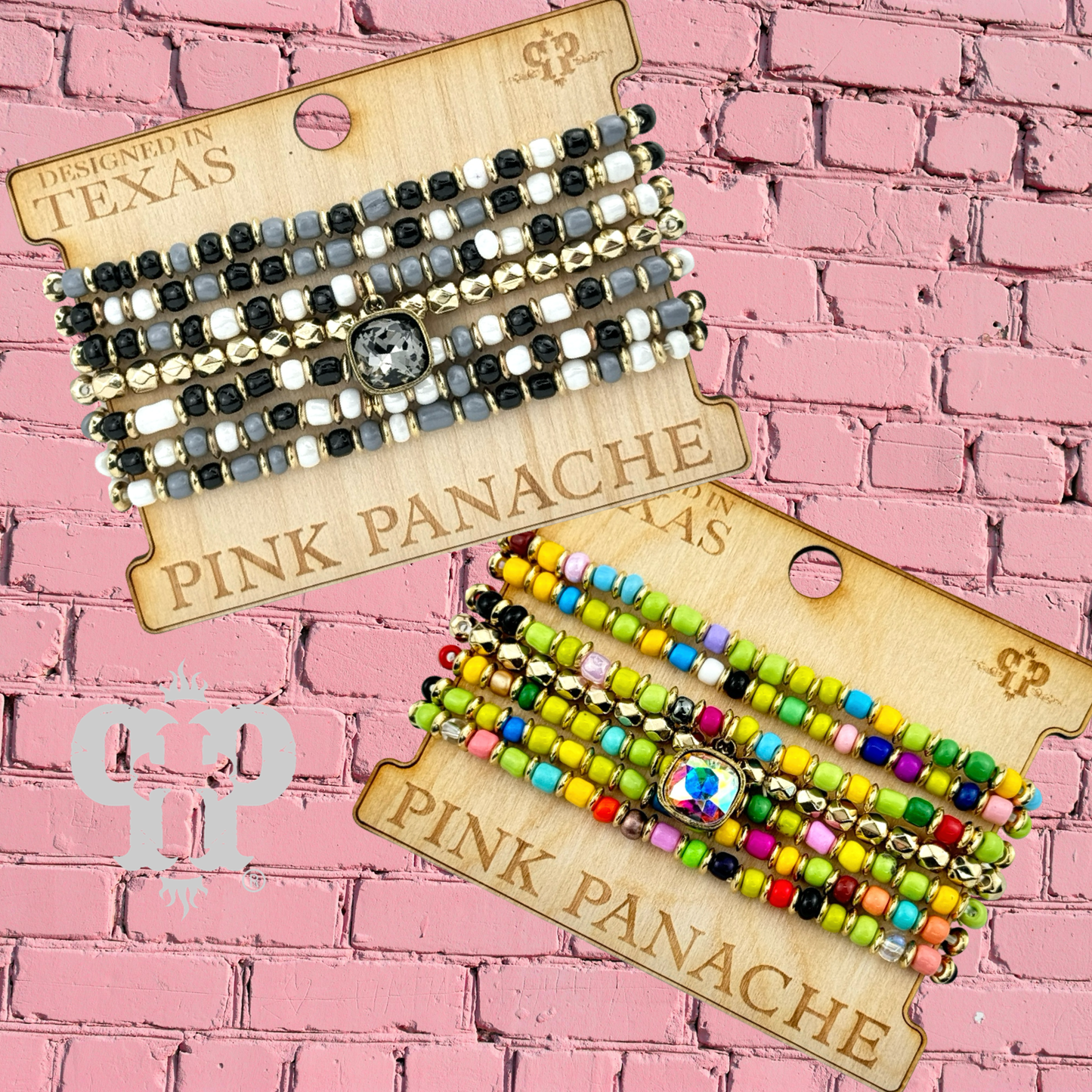 Seven strand ceramic look bead bracelet, Austrian crystal